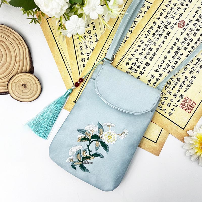 Nimara Ritual Small Embroidered Flowers Crossbody Bag Shoulder Bag Double Layer Cellphone Bag