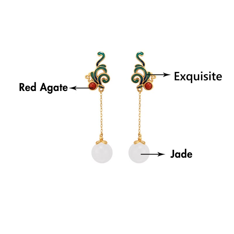 Nimara Ritual Vintage White Jade Red Agate Bead Blessing Drop Dangle Earrings