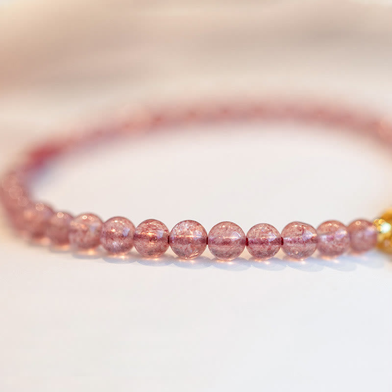 Nimara Ritual Natural Strawberry Quartz Garnet Jade Lucky Fortune Fu Character Healing Charm Bracelet