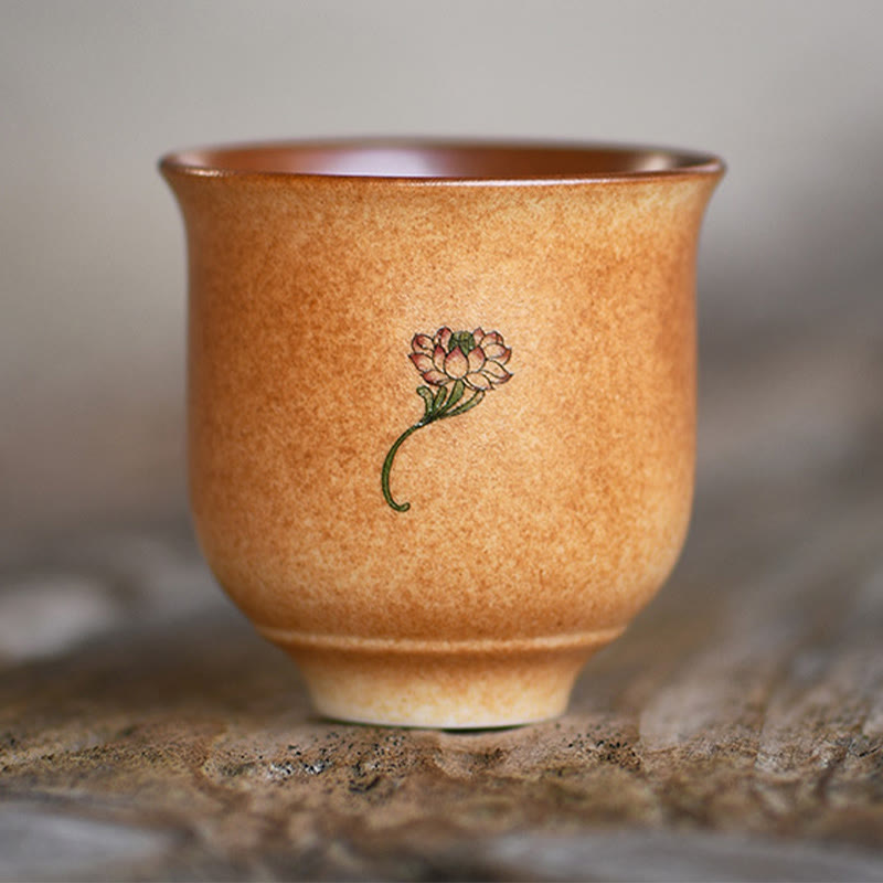 Nimara Ritual Small Dunhuang Frescoes Lotus Ceramic Teacup Kung Fu Tea Cup 90ml