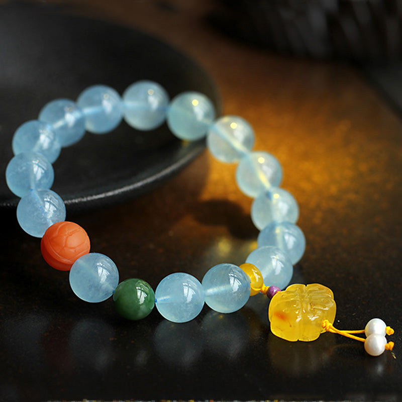 Nimara Ritual Natural Aquamarine Amber Chinese Knotting Charm Peace Bracelet