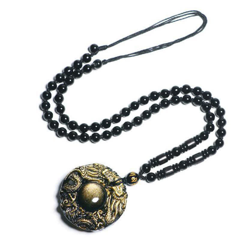 Nimara Ritual Natural Gold Sheen Obsidian Rainbow Obsidian Dragon Strength Necklace Pendant