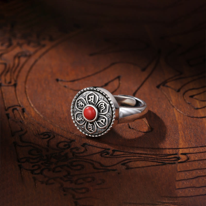 Nimara Ritual Tibetan Om Mani Padme Hum Peace Rotatable Ring