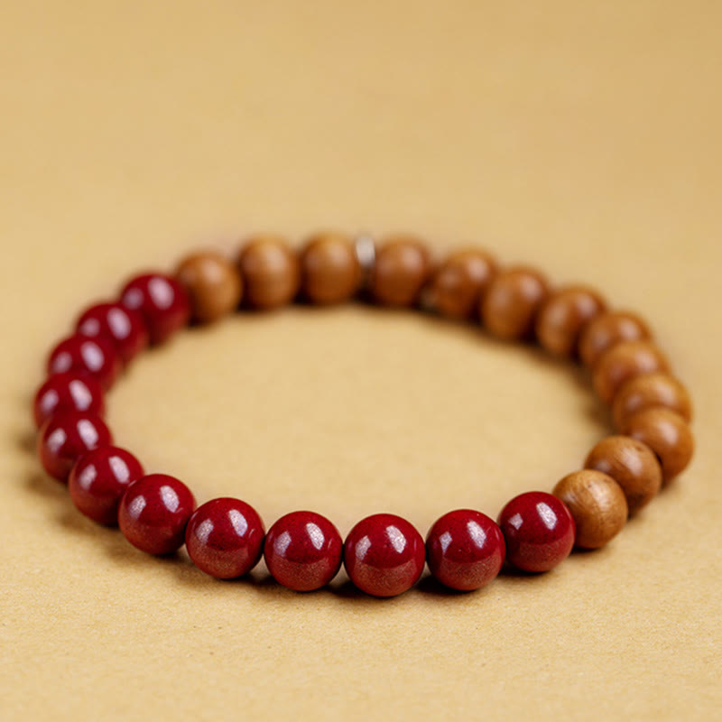 Nimara Ritual 925 Sterling Silver Peach Wood Cinnabar Ward Off Evil Spirits Bracelet