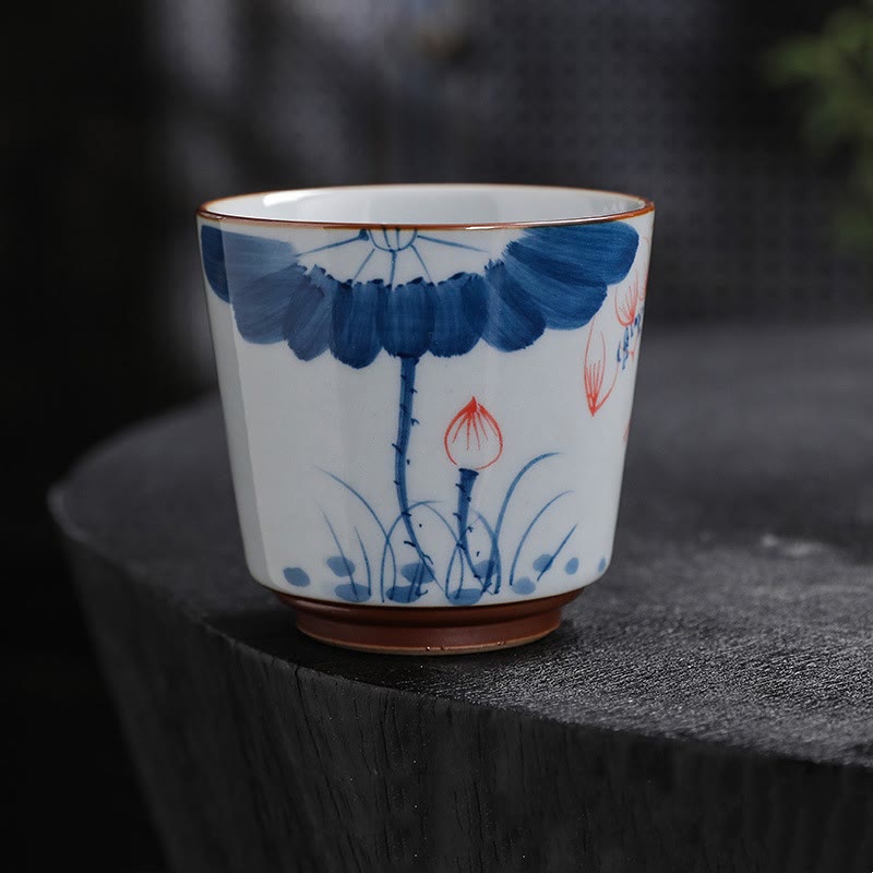 Nimara Ritual Lotus Flower Leaf Bamboo Ceramic Teacup Kung Fu Tea Cups