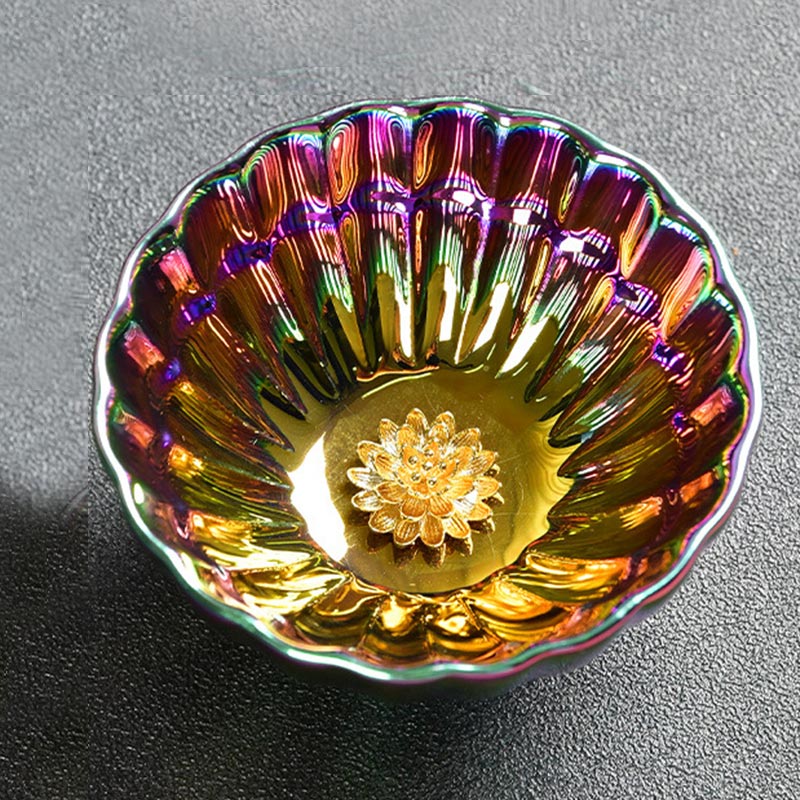 Nimara Ritual Lotus Peacock Inlaid Multicolored Chinese Jianzhan Ceramic Teacup Kung Fu Tea Cup