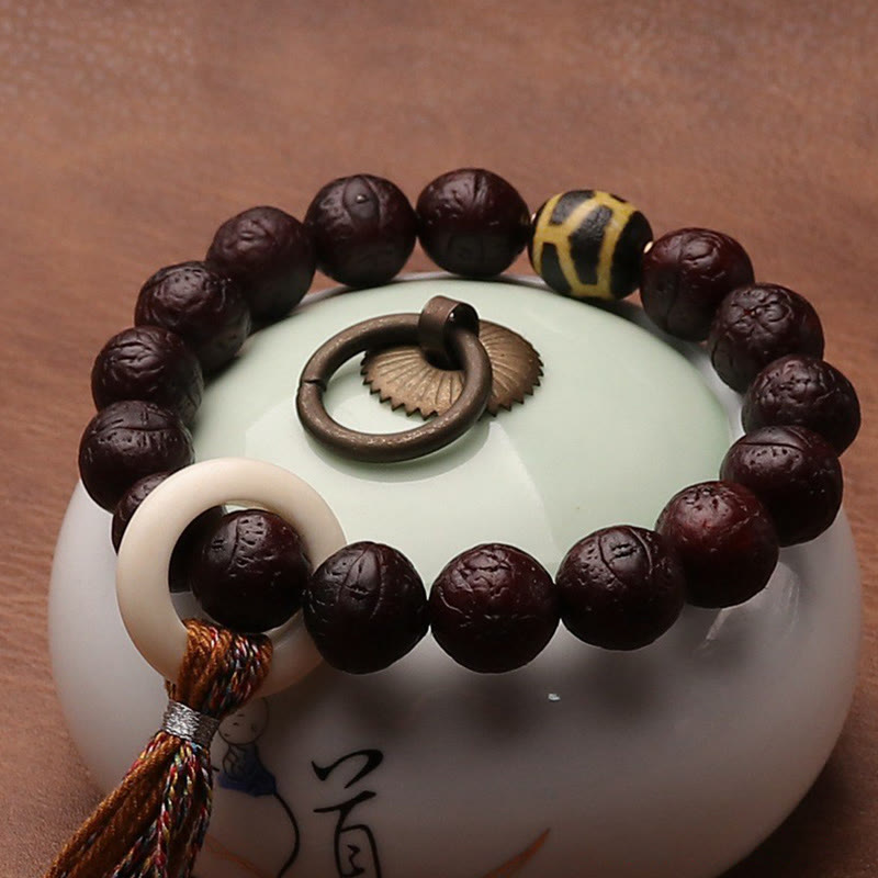 Nimara Ritual Tibetan Bodhi Seed Agate Bead Luck Wealth Tassel Charm Wrist Mala
