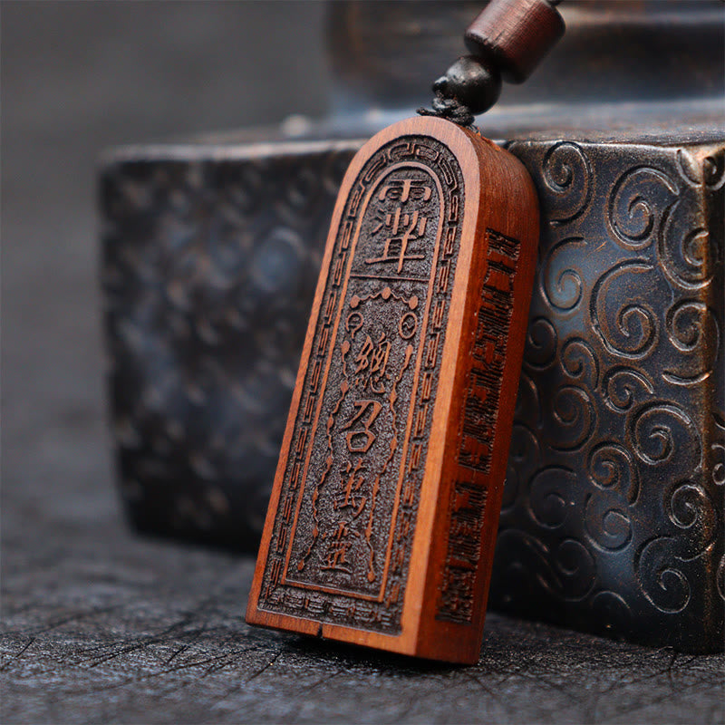 Nimara Ritual Lightning Struck Jujube Wood Taoist Five Thunder Order Luck Protection Necklace Pendant