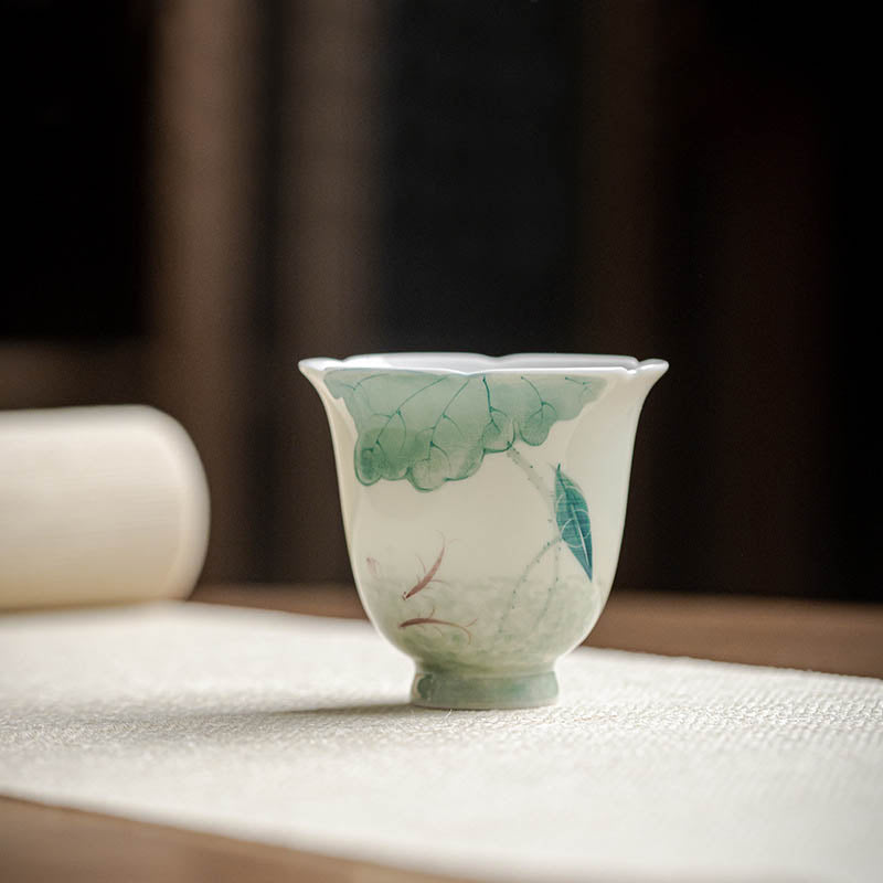 Nimara Ritual Koi Fish Lotus Leaf Pattern Ceramic Teacup Kung Fu Tea Cup 65ml