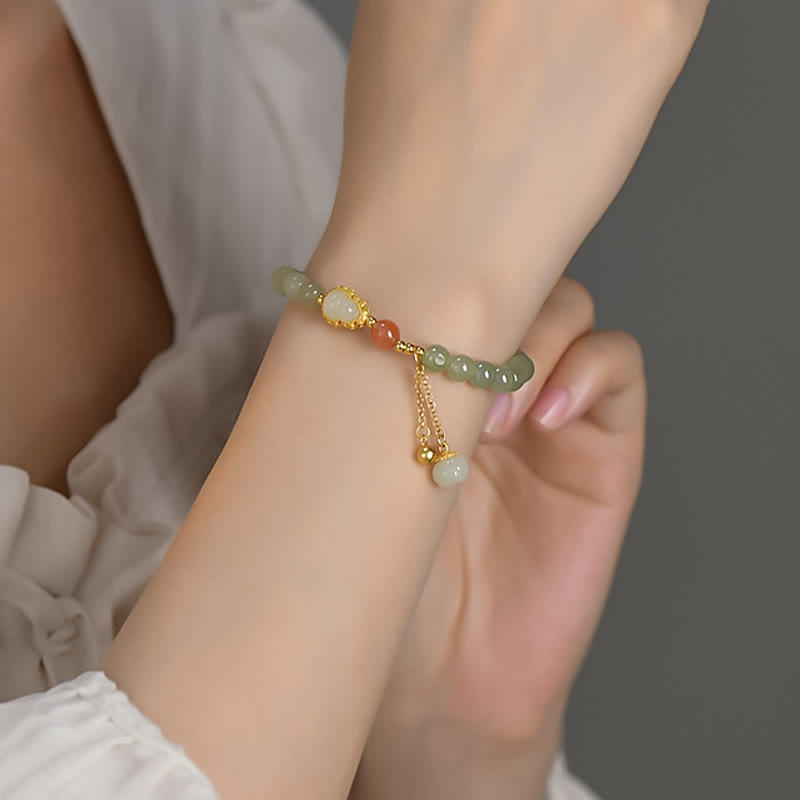 Nimara Ritual 925 Sterling Silver Hetian Jade Gourd Lotus Abundance Luck Bracelet