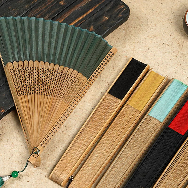 Nimara Ritual Vintage Handheld Folding Fan With Bamboo Frames