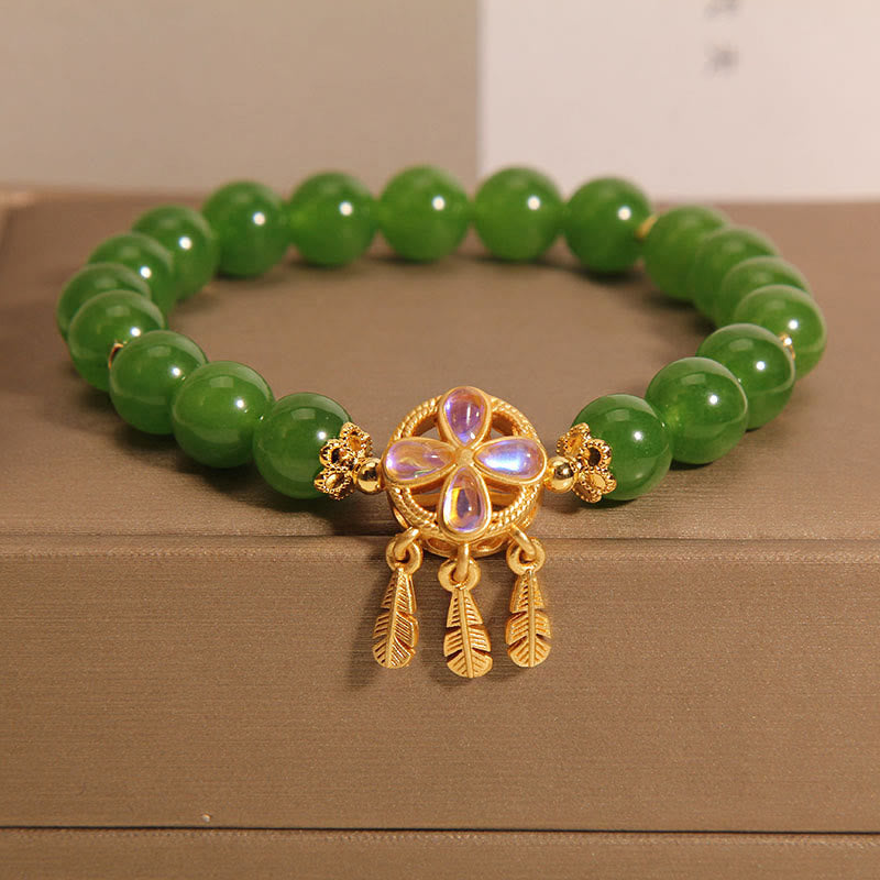 Nimara Ritual Green Jade Dreamcatcher Four Leaf Clover Luck Bracelet