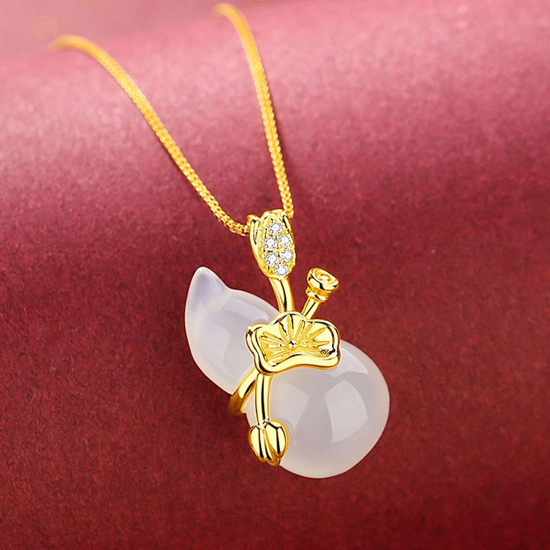 Nimara Ritual Cyan Jade Gourd Lotus Leaf Abundance Pendant Necklace