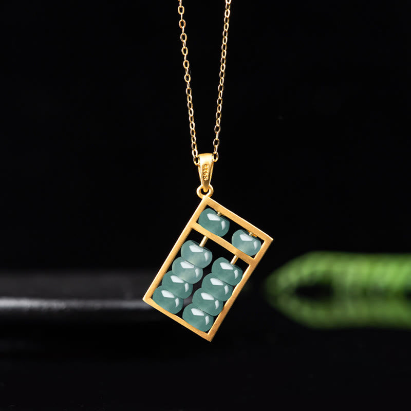 Nimara Ritual Natural Jade Abacus Pattern Abundance Titanium Steel Chain Necklace Pendant