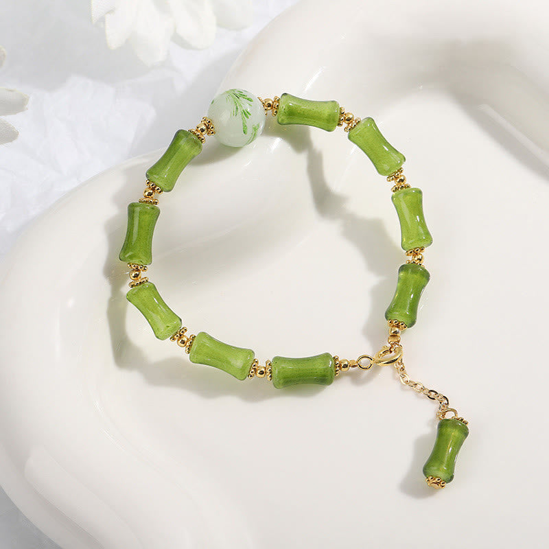 Nimara Ritual Green Bamboo Pattern Liuli Crystal Moss Agate Wealth Chain Bracelet