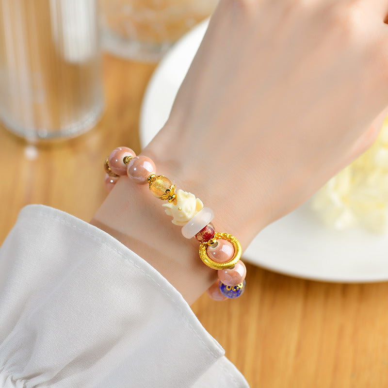 Nimara Ritual Tibetan Incense Ash Liuli Glass Bead Luck Protection Nine Tailed Fox Bracelet