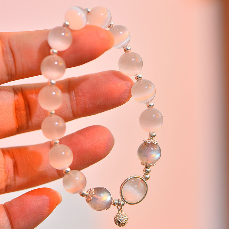 Nimara Ritual 925 Sterling Silver Cat Eye Moonstone Love Support Bracelet