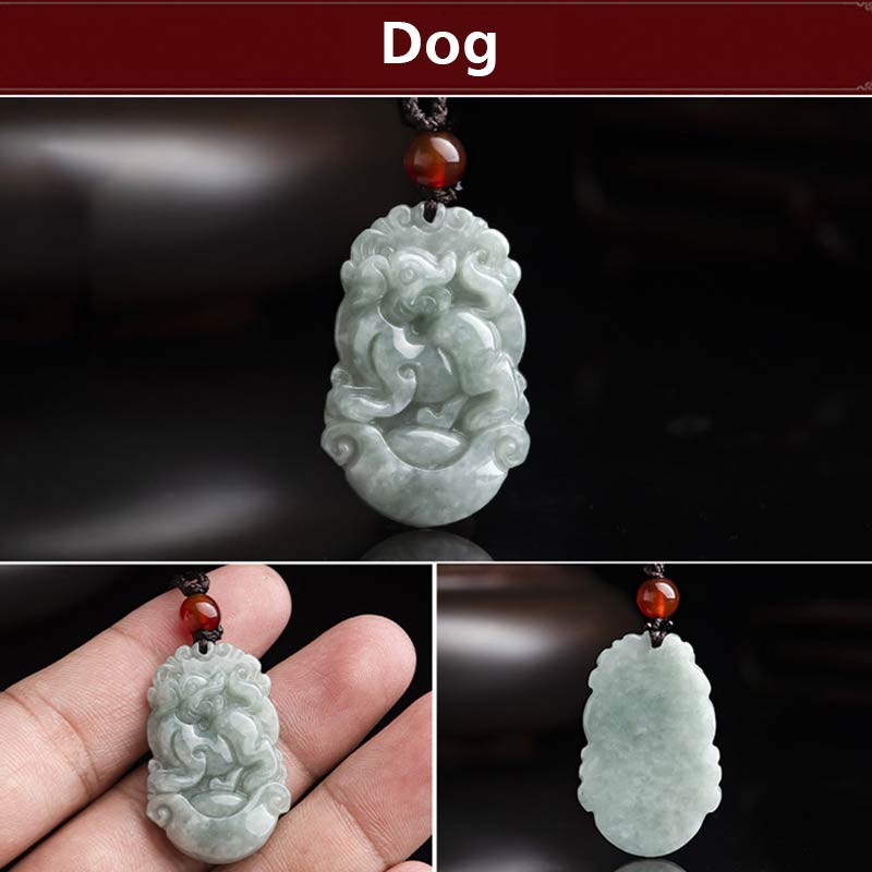 Nimara Ritual Natural Jade 12 Chinese Zodiac Sucess Pendant Necklace