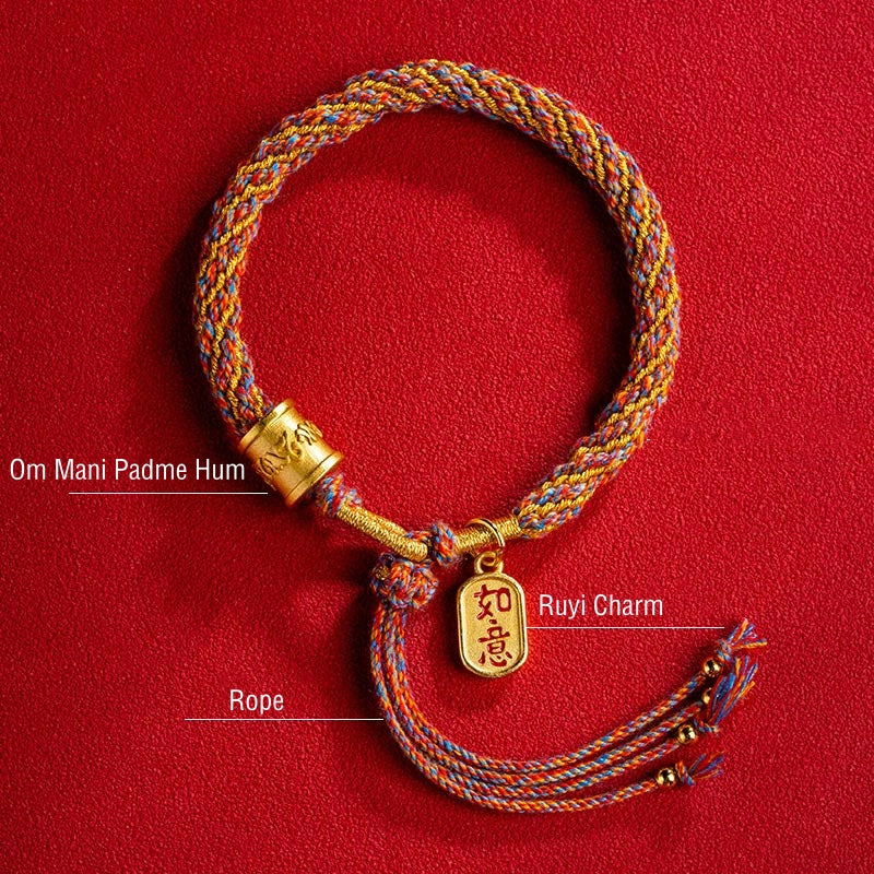 Nimara Ritual Handmade Multicolored Tibetan Om Mani Padme Hum Ruyi Auspicious Charm Braided Bracelet