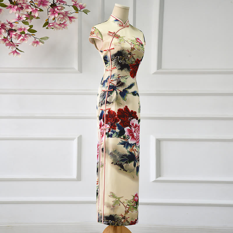 Nimara Ritual Peony Flower Print Cheongsam Dress Women's Qipao