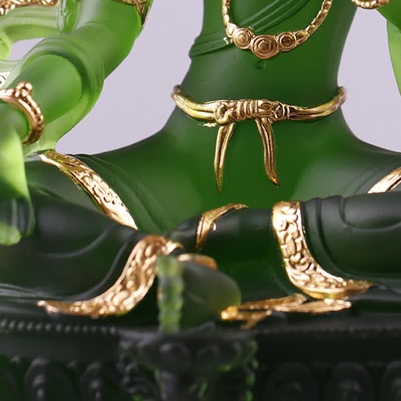 Nimara Ritual Bodhisattva Green Tara Handmade Liuli Crystal Art Piece Protection Home Office Statue Decoration