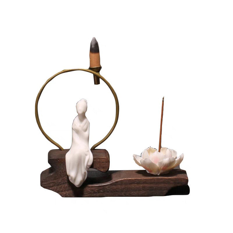 Nimara Ritual Ceramic Lotus Healing Meditation Incense Burner Decoration