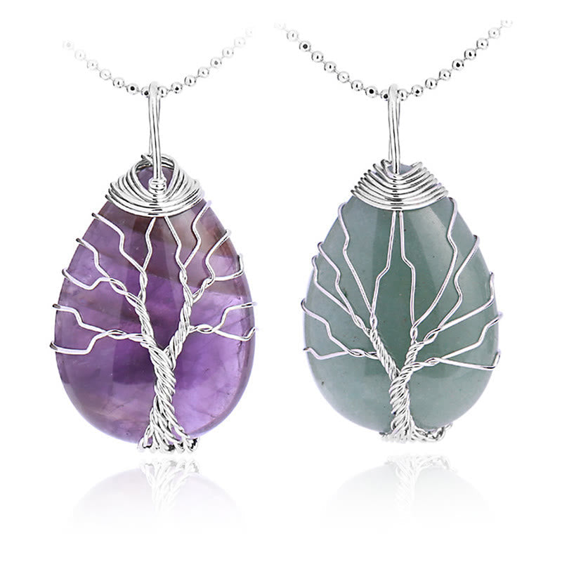 Nimara Ritual Natural Quartz Crystal Tree Of Life Healing Energy Necklace Pendant