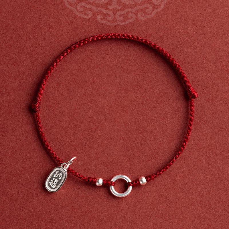 Nimara Ritual 925 Sterling Silver Lucky Fortune Peace Joy Lotus Peace Buckle Red String Bracelet