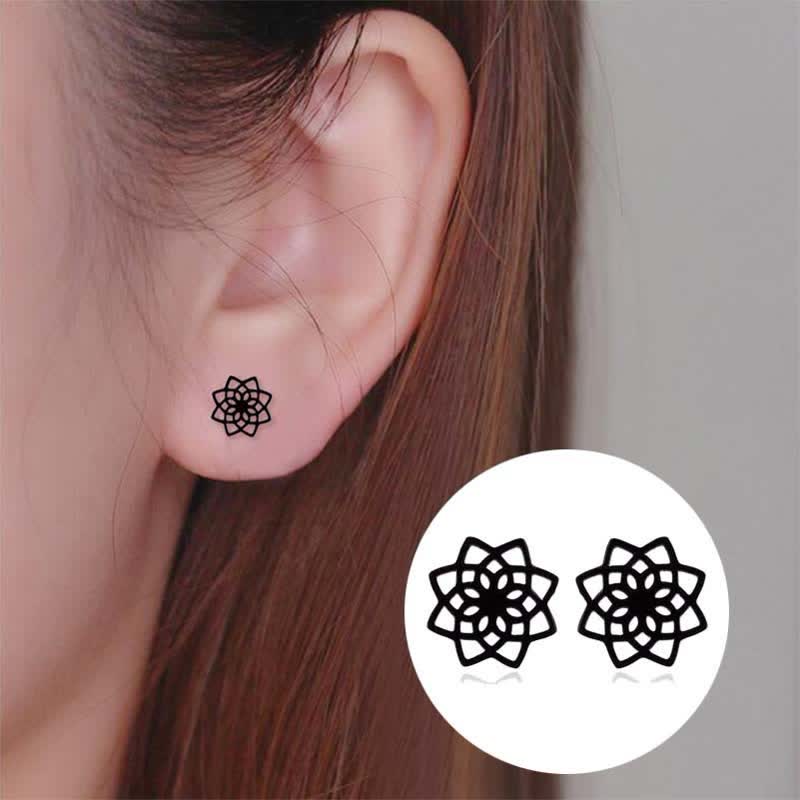 Nimara Ritual Tibetan Lotus Pattern New Beginning Stud Earrings