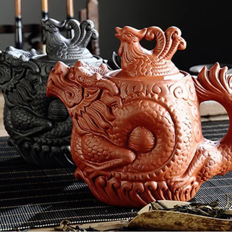 Nimara Ritual Vintage Dragon Phoenix Ceramic Teapot
