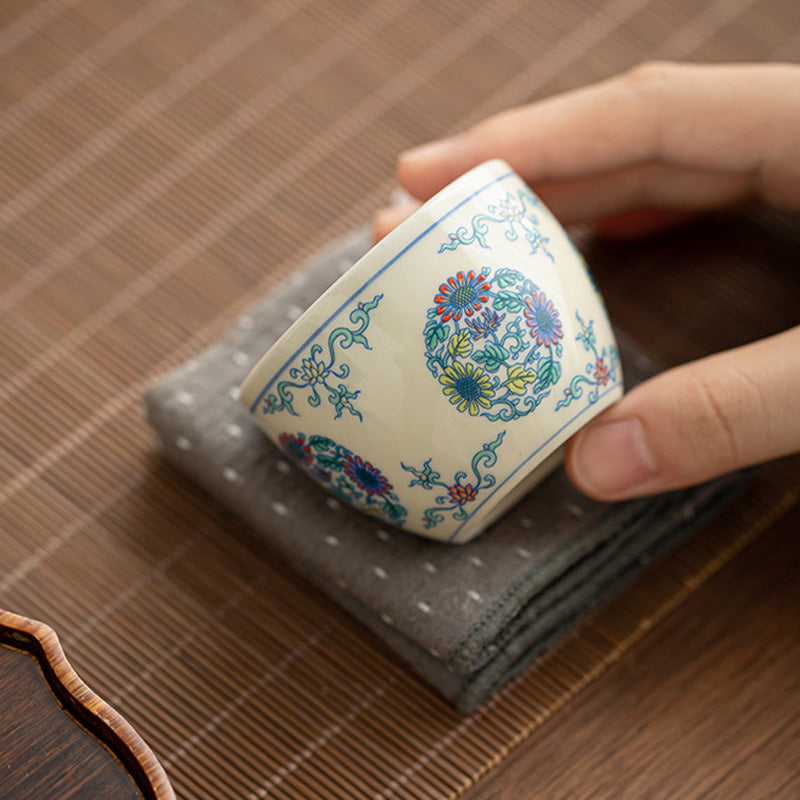 Nimara Ritual Koi Fish Arowana Peony Sunflower Ceramic Teacup Kung Fu Tea Cup 60ml