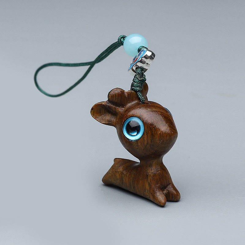 Nimara Ritual Green Sandalwood Mini Cute Animal Rabbit Cat Deer Whale Prosperity Phone Hanging Decorations