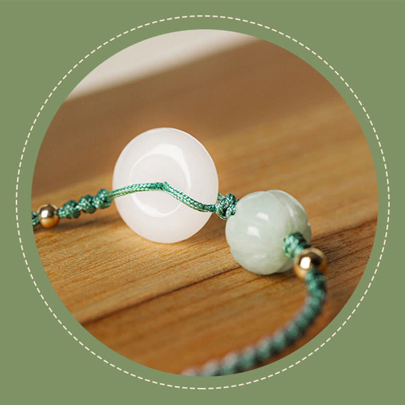 Nimara Ritual White Jade Peace Buckle Pumpkin Bead Luck Blessing Braided Bracelet