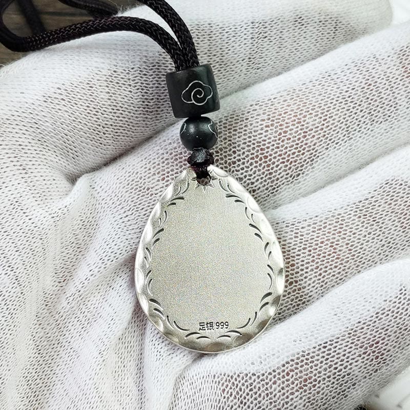 Nimara Ritual Vintage 999 Sterling Silver Yin Yang Bagua Water Drop Design Balance Harmony Necklace Pendant