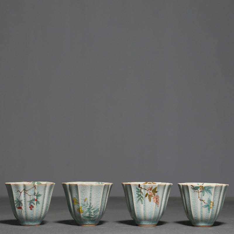 Nimara Ritual Loquat Dogwood Hawthorn Morning Glory Ceramic Teacup Kung Fu Tea Cup