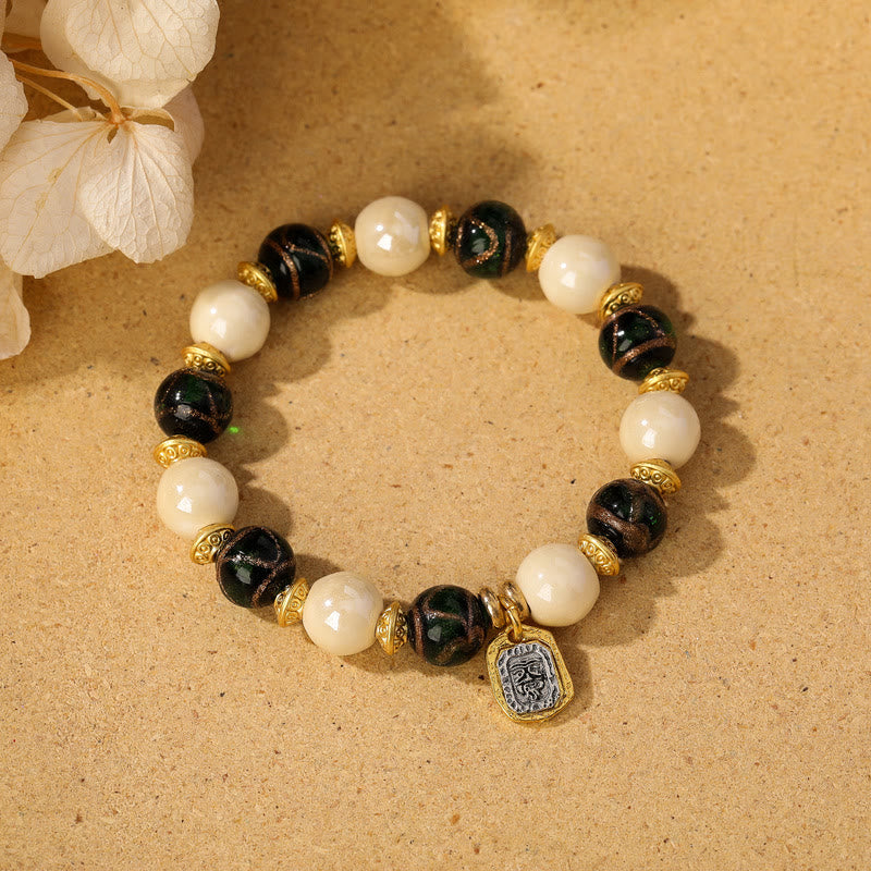 Nimara Ritual Tibetan Zakiram Goddess of Wealth Charm Liuli Glass Incense Ash Porcelain Bead Protection Bracelet