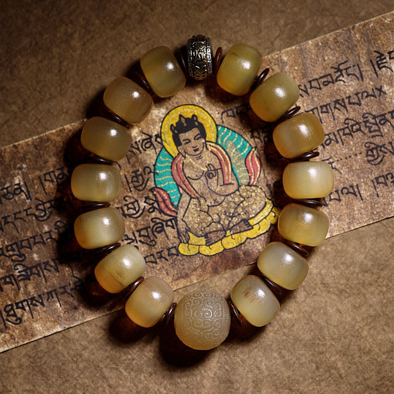 Nimara Ritual Handmade Tibetan Sheep Horn Om Mani Padme Hum Auspiciousness Bracelet