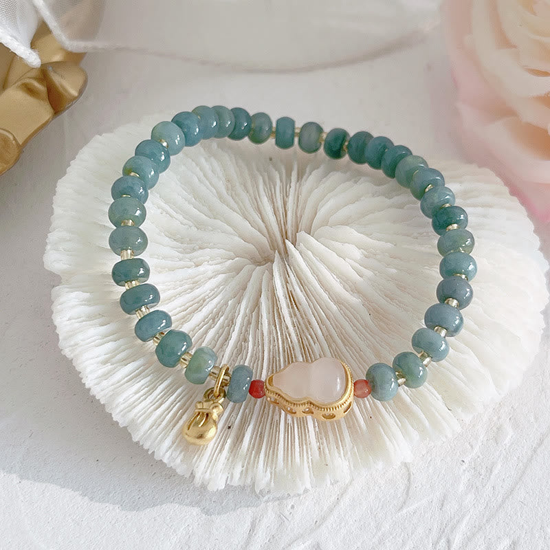 Nimara Ritual Natural Hetian Jade Pearl Peace Buckle Fu Character Gourd Money Bag Strawberry Quartz PiXiu Luck Bracelet