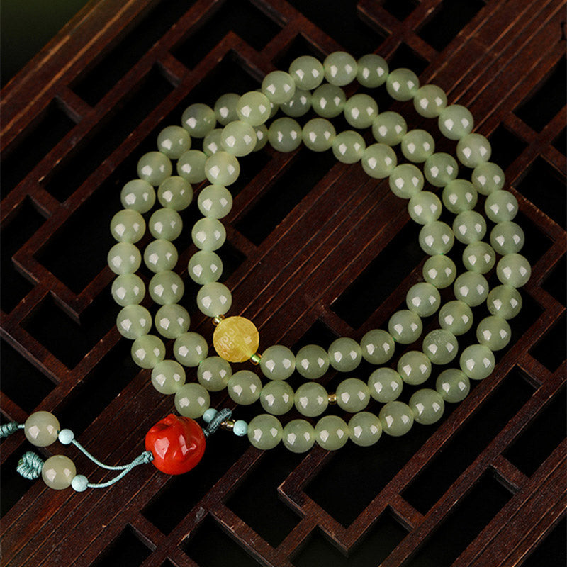 Nimara Ritual Jade Red Agate Amber Laughing Buddha Prosperity Bracelet