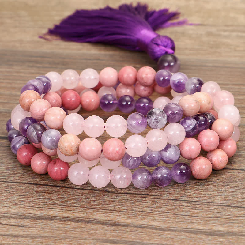 Nimara Ritual 108 Mala Beads Amethyst Rose Quartz Spiritual Healing Tassel Bracelet
