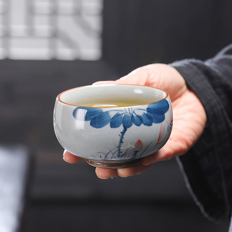 Nimara Ritual Lotus Flower Leaf Bamboo Ceramic Teacup Kung Fu Tea Cups