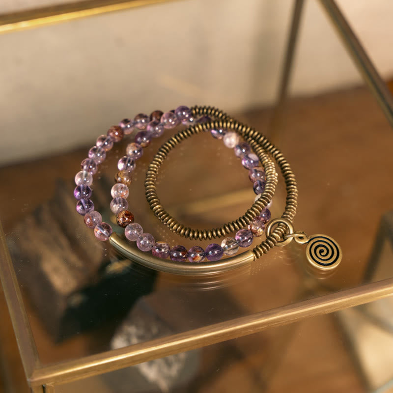 Nimara Ritual Purple Phantom Red Hematoid Quartz Green Rutilated Quartz Copper Love Forgive Bracelet