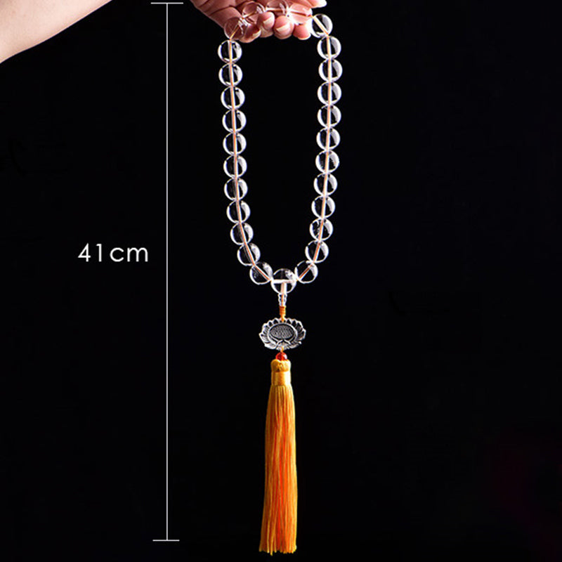 Nimara Ritual Natural White Crystal Lotus Wrist Mala Meditation Tassels Pocket Mala Car Decoration