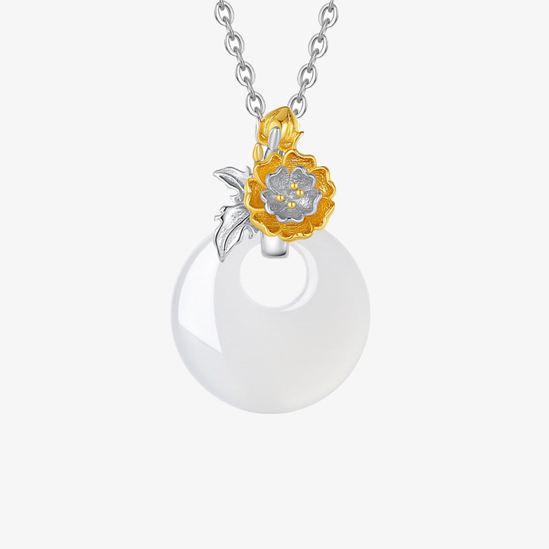 Nimara Ritual 925 Sterling Silver Round Chalcedony Twelve Months Flower Harmony Necklace Pendant