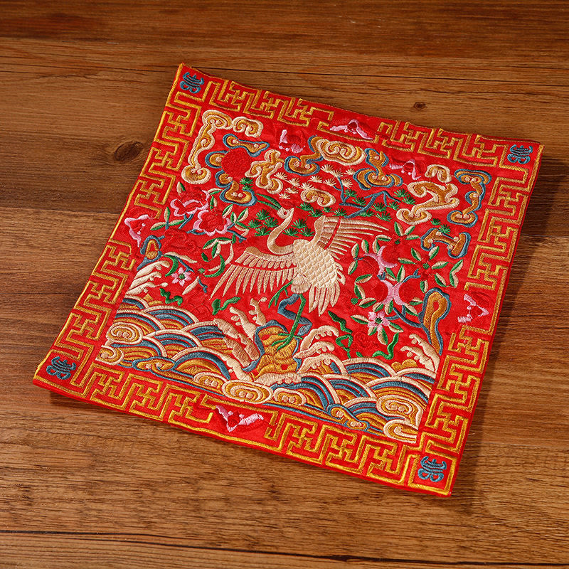 Nimara Ritual Crane Phoenix Dragon Kirin Embroidered Cup Mat Pad Tea Cup Coaster Square Kung Fu Tea Mat