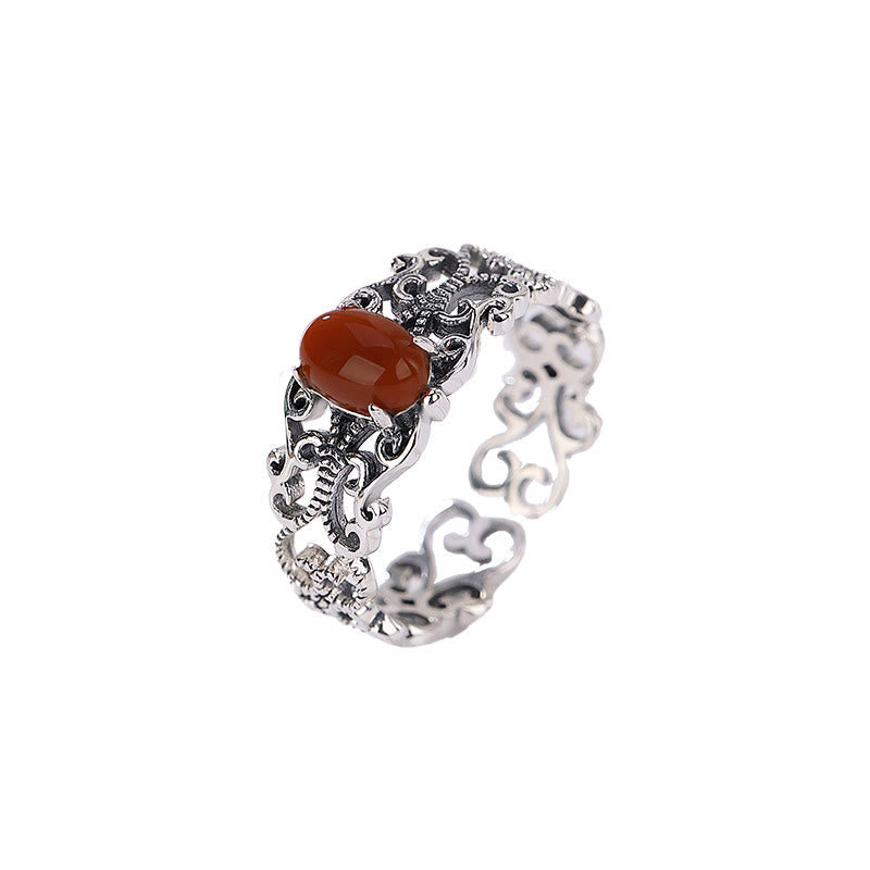 Nimara Ritual 925 Sterling Silver Vintage Red Agate Self-acceptance Calm Ring