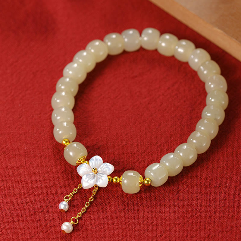 Nimara Ritual 925 Sterling Silver Natural Hetian Jade Luck Flower Bracelet