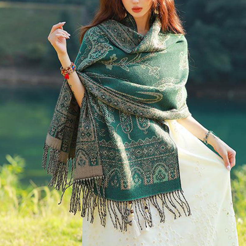 Nimara Ritual Vintage Tibetan Leaves Pattern Design Shawl Cozy Travel Scarf Wrap