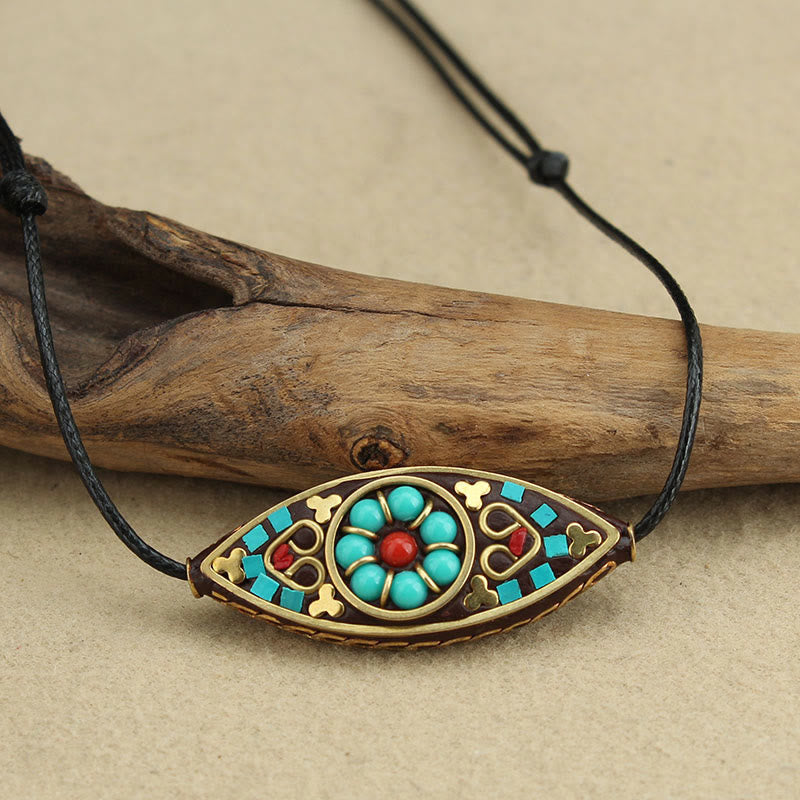 Nimara Ritual Tibet Turquoise Bead Marquise Pattern Protection Strength Necklace Pendant