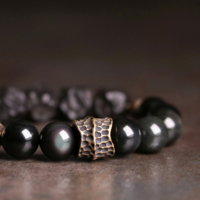 Nimara Ritual Black Obsidian Ebony Wood Copper Strength Couple Bracelet